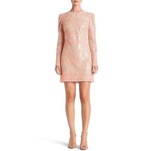 Dress the Population Dresses & Skirts - Dress The population Long Sleeve Coral Sequin Lace Mini Cocktail Dress Sz XS New